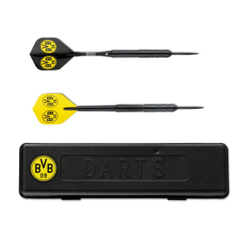 Borussia Dortmund BVB Steel-Dartpfeile 3er-Set 18 g mit 6 Flights und Box